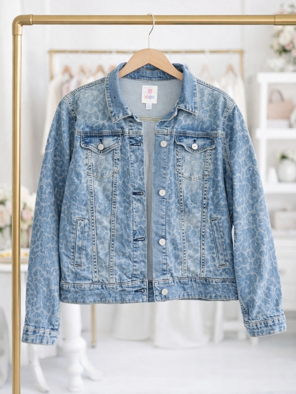 LuLaRoe Blue Jean Jacket with Animal Print